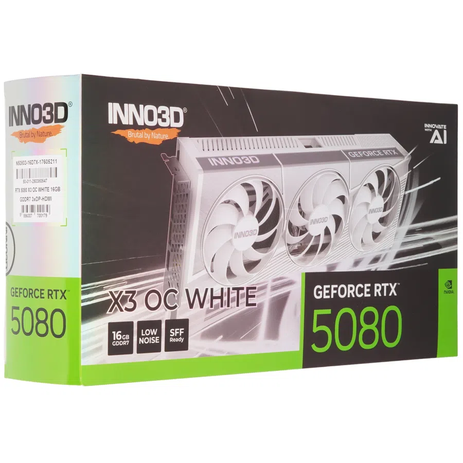 Видеокарта Inno3D PCI-E 5.0 NVIDIA GeForce RTX 5080 X3 OC WHITE 16Gb GDDR7 HDMI DP*3 (N50803-16D7X-17605211)