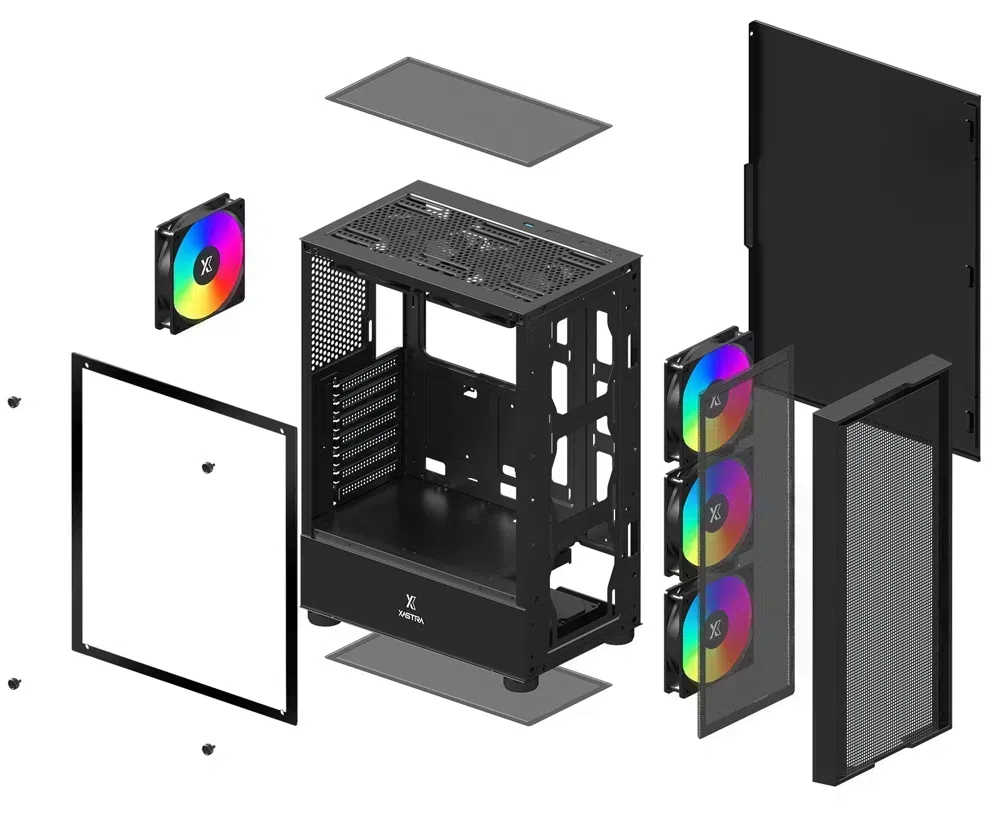 Корпус XASTRA A301 4FRGB черный ATX 4x120mm FRGB 2xUSB2.0 1xUSB3.0 audio (A301-BK-FC120FRGB-4F-GL)