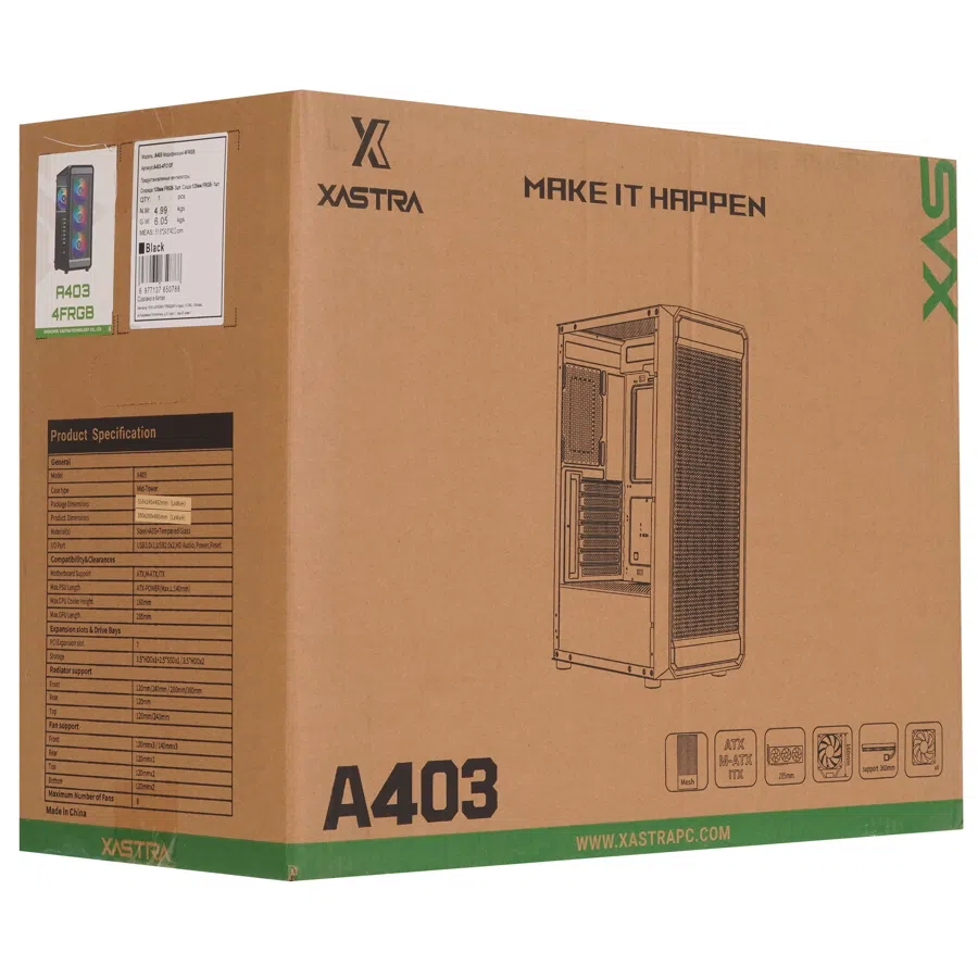 Корпус XASTRA A403 4FRGB черный ATX 4x120mm FRGB 2xUSB2.0 1xUSB3.0 audio (A403-4FC12F)