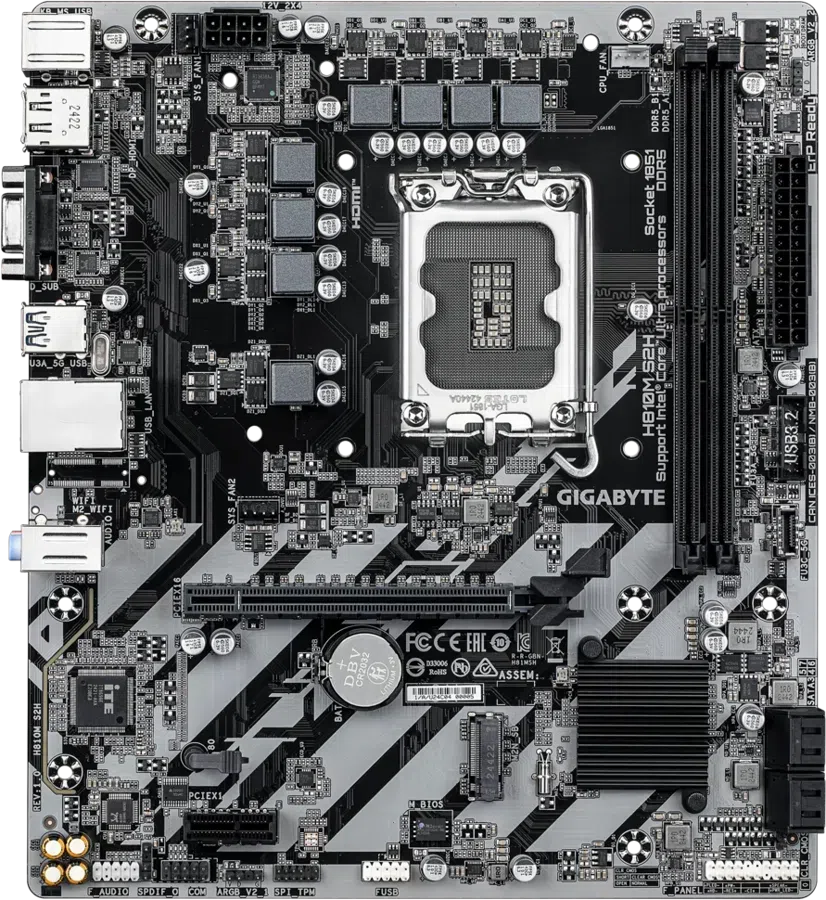 Материнская плата Gigabyte H810M S2H Soc-1851 Intel H810 2xDDR5 mATX AC`97 8ch(7.1) GbLAN RAID+HDMI+DP+VGA