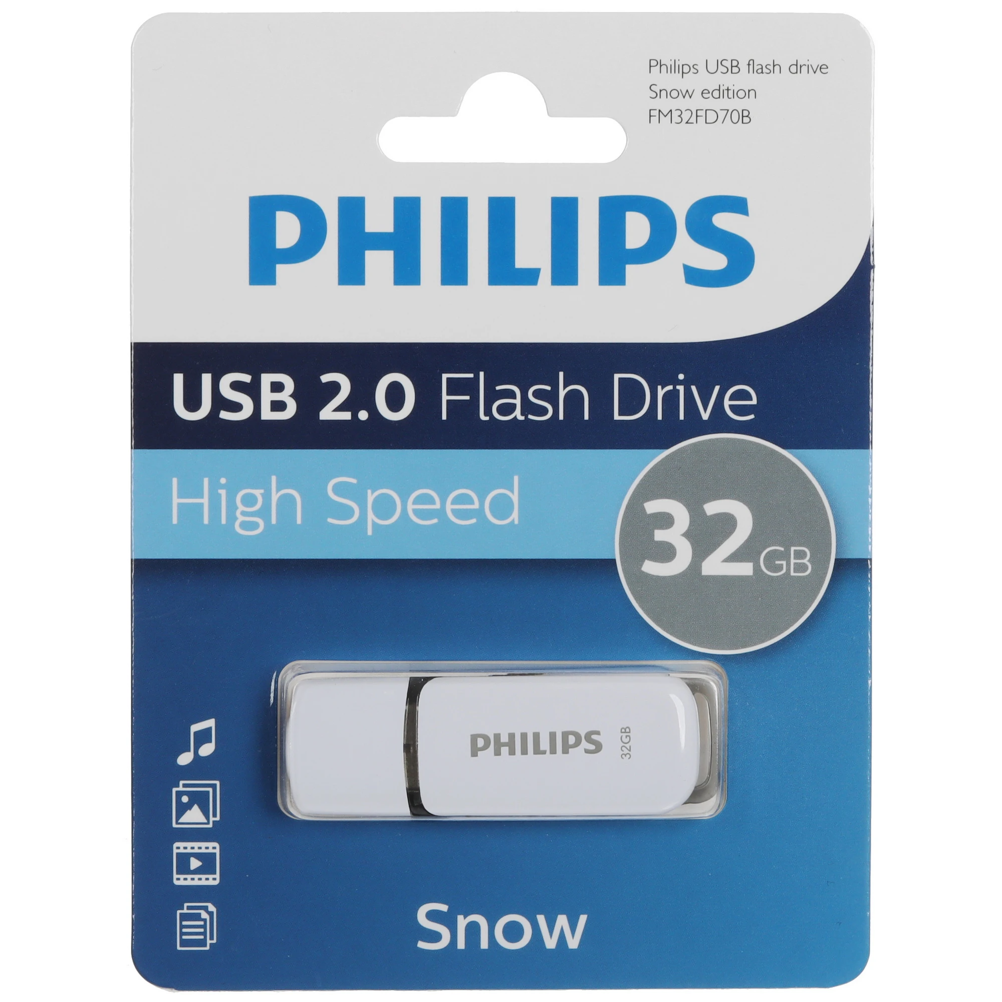 Флеш Диск Philips 32GB SNOW2.0 FM32FD70B/97 USB2.0 белый