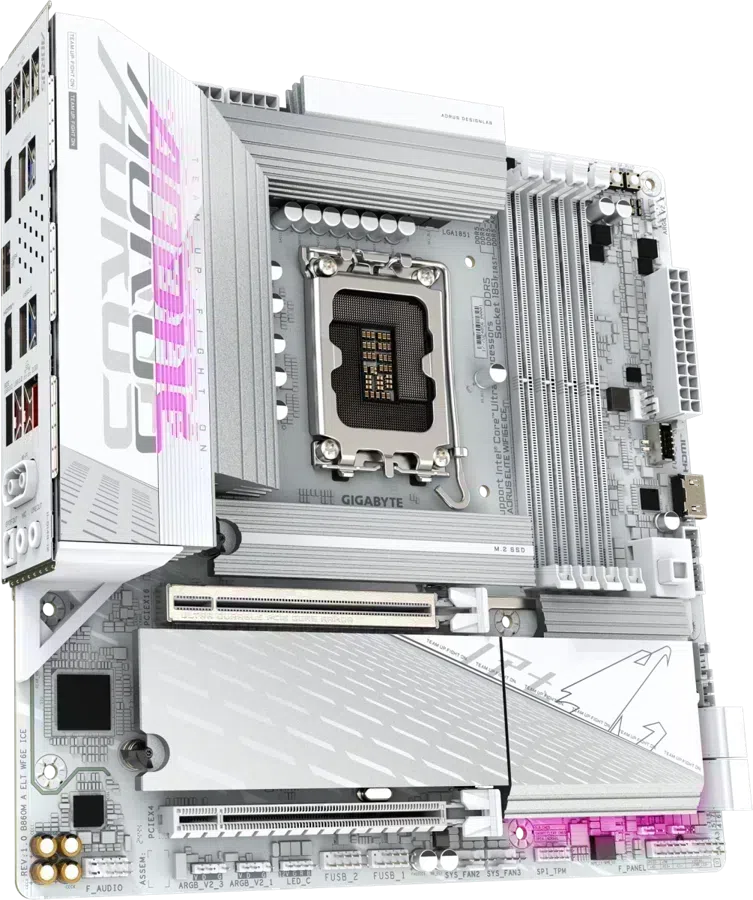 Материнская плата Gigabyte B860M AORUS ELITE WIFI6E ICE Soc-1851 Intel B860 4xDDR5 mATX AC`97 8ch(7.1) 2.5Gg RAID+HDMI+DP
