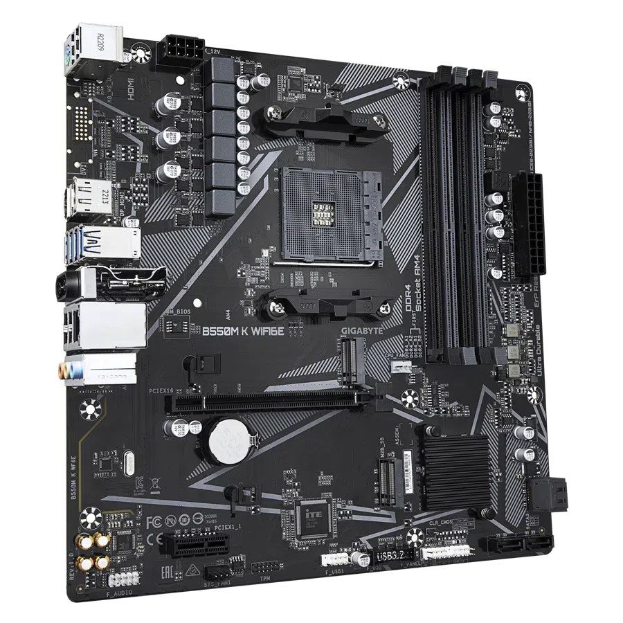 Материнская плата Gigabyte B550M K WIFI6E Soc-AM4 AMD B550 4xDDR4 mATX AC`97 8ch(7.1) GbLAN RAID+HDMI+DP