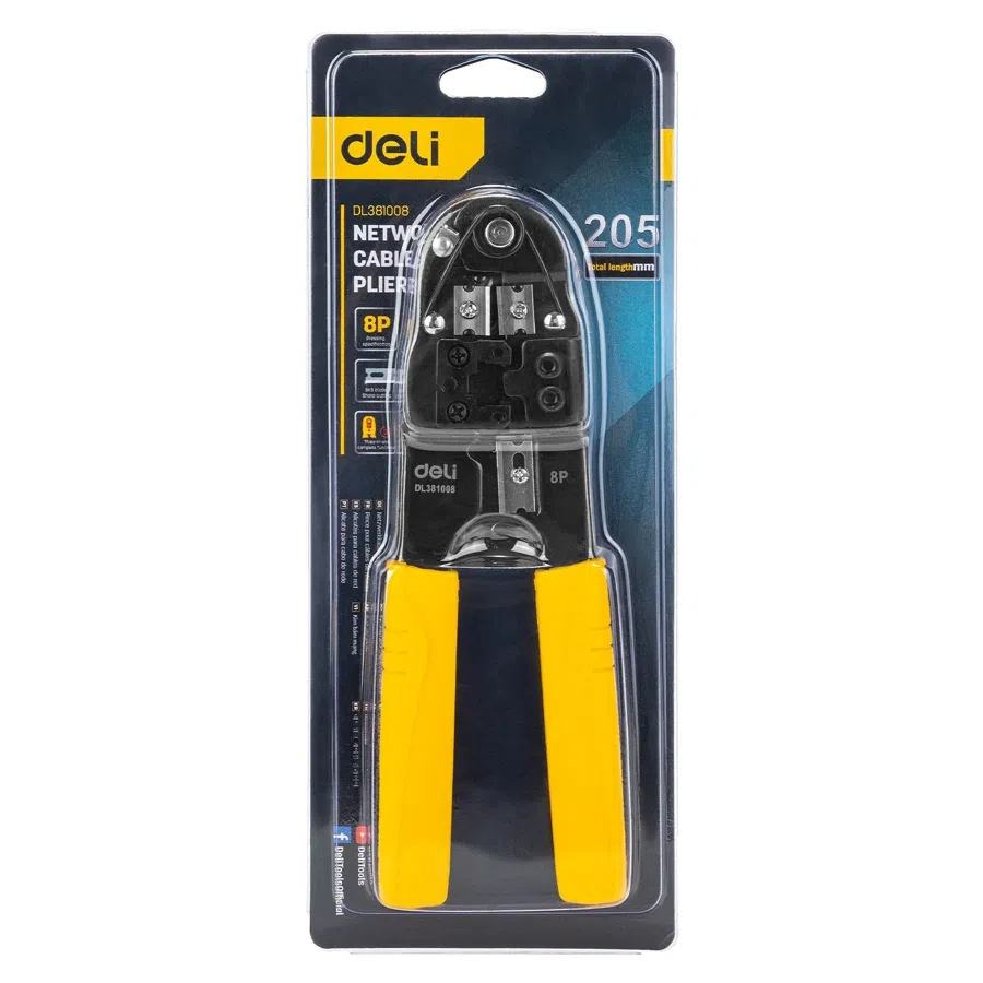 Обжимные клещи Deli DL381008 RJ45 8P для зачистки проводов, кусачки и обжимной инструмент 3-в-1