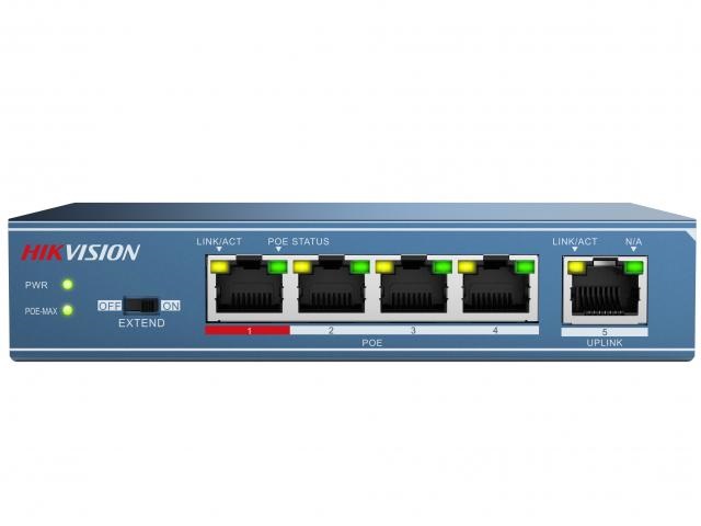 Коммутатор Hikvision DS-3E0105P-E(B) 4x100Mb 4PoE 58W неуправляемый