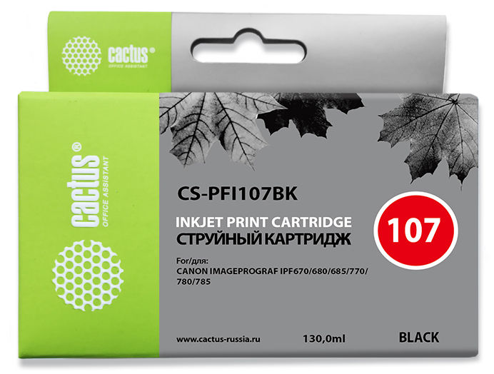 Картридж струйный Cactus CS-PFI107BK черный (130мл) для Canon IP iPF670/iPF680/iPF685/iPF770/iPF780/iPF785/