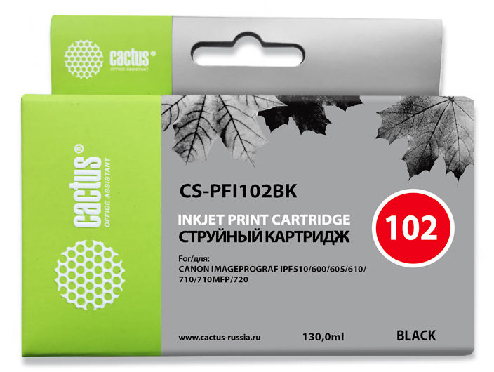 Картридж струйный Cactus CS-PFI102BK черный (130мл) для Canon iPF500/iPF600/iPF700/ MFP M40/iPF765/LP17/LP24