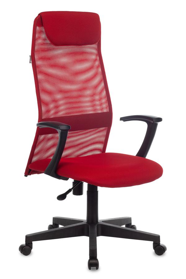 Кресло руководителя Бюрократ KB-8 красный TW-35N TW-97N сетка/ткань с подголов. крестов. пластик