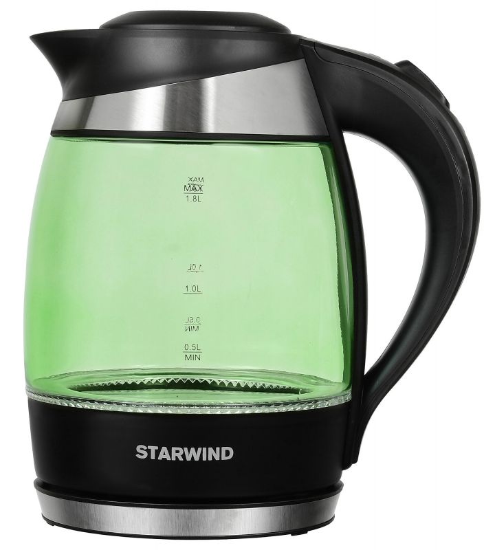 Чайник электрический Starwind SKG2213 1.8л. 2200Вт зеленый/черный (корпус: стекло)