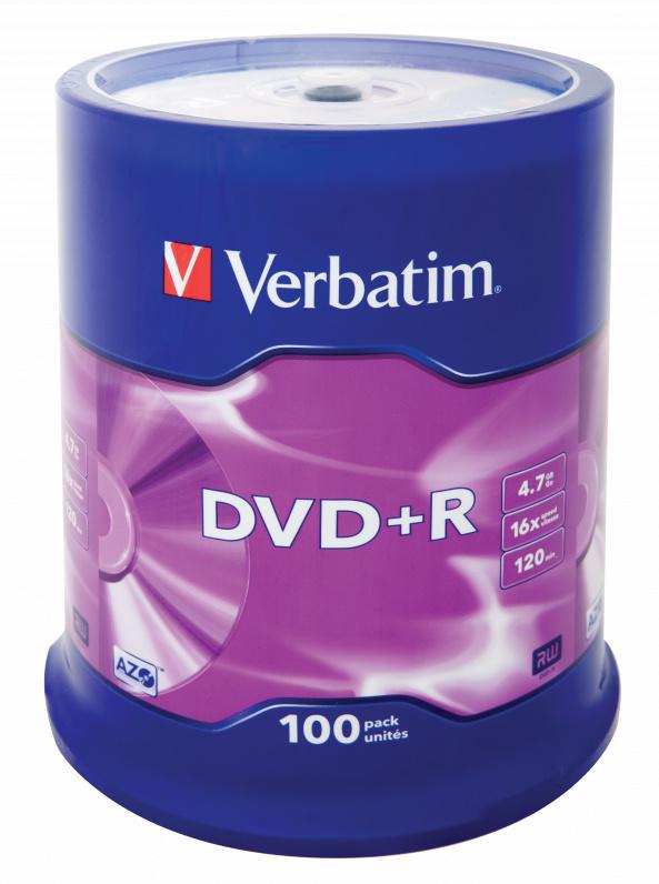 Диск DVD+R Verbatim 4.7Gb 16x Cake Box (100шт) (43551)