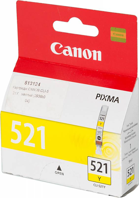 Картридж струйный Canon CLI-521Y 2936B004 желтый для Canon iP3600/4600/4700/MP540/550/560/620/630/640/980/990/MX860