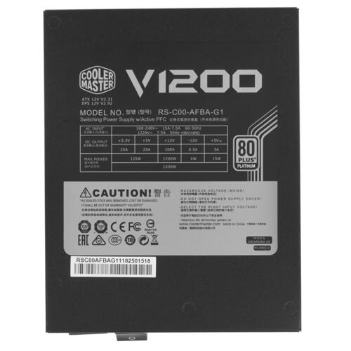 Блок питания Cooler Master ATX 1200W V1200 <RS-C00-AFBA-G1> (24+4x4+12x6/8пин) Cable Management