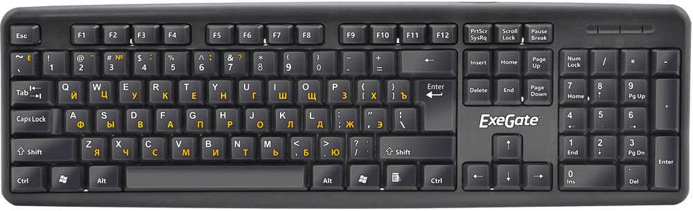 Клавиатура Exegate LY-331 <USB, шнур 1,5м, черная, 104кл, Enter большой> Color box