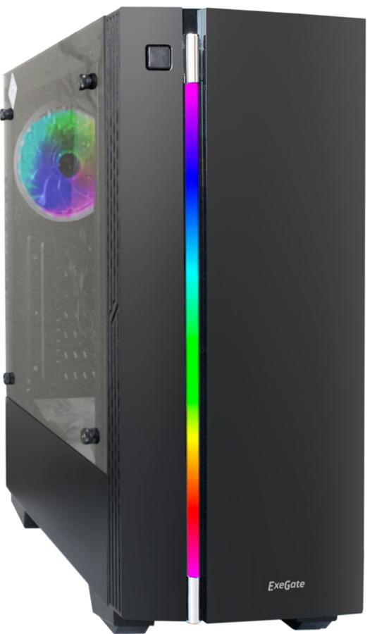 Корпус Miditower ExeGate EVO-9201 Black-RGB light, ATX, <без БП>, с окном, 2*USB+1*USB3.0, HD Audio