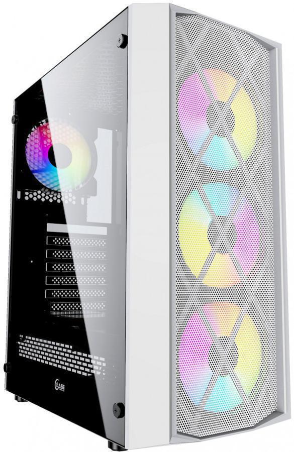 Корпус Powercase Rhombus X4 White, Tempered Glass, Mesh, 4x 120mm 5-color LED fan, белый, ATX  (CMRMW-L4)