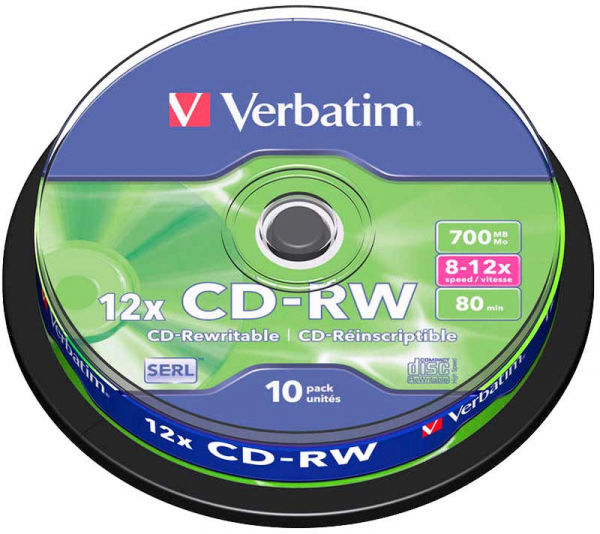 Диск CD-RW Verbatim 700Mb 12x Slim case (1шт) (43480)