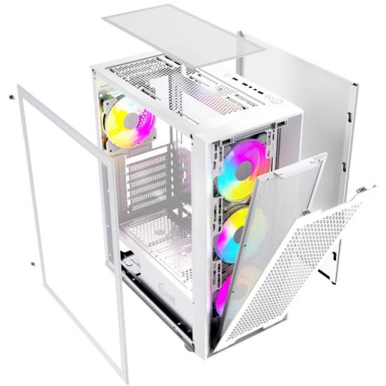 Корпус Powercase Alisio X4W Tempered Glass, 4x 120mm RGB fan, белый, ATX (CAXW-L4)