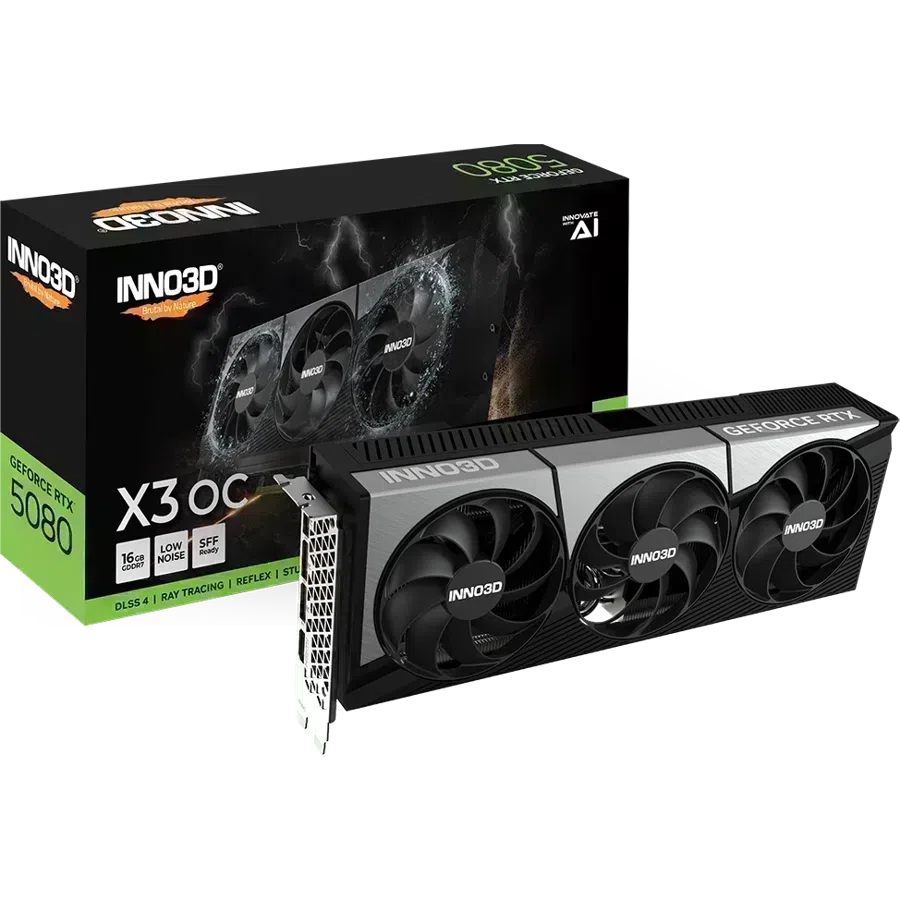 Видеокарта Inno3D PCI-E 5.0 NVIDIA GeForce RTX 5080 X3 OC 16Gb GDDR7 HDMI DP*3 (N50803-16D7X-17603930)