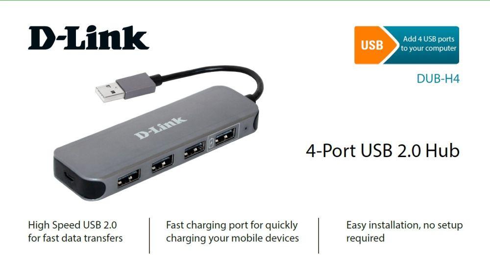 Разветвитель USB 2.0 D-Link DUB-H4 4порт. черный (DUB-H4/E1A)