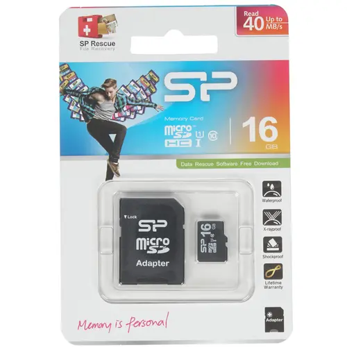 Флеш карта microSDHC 16Gb Class10 Silicon Power SP016GBSTH010V10-SP + adapter