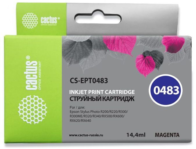 Картридж струйный Cactus CS-EPT0483 пурпурный (14.4мл) для Epson Stylus Photo R200/R220/R300/R320/R340/RX500/RX600/RX620/RX640