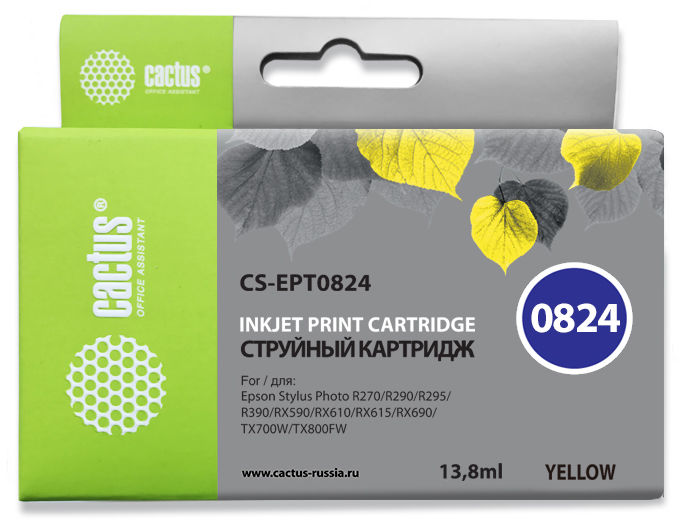 Картридж струйный Cactus CS-EPT0824 T0824 желтый (13.8мл) для Epson Stylus Photo R270/290/RX590