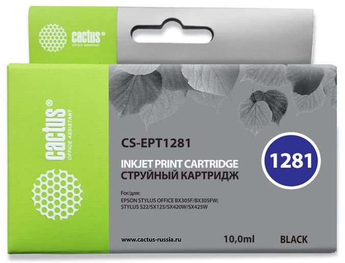 Картридж струйный Cactus CS-EPT1281 черный (10мл) для Epson Stylus S22/S125/SX420/SX425/Office BX305