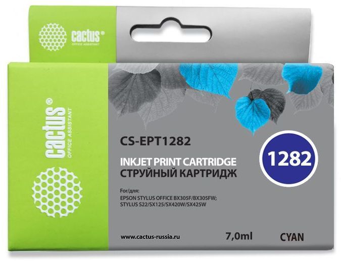 Картридж струйный Cactus CS-EPT1282 голубой (7мл) для Epson Stylus S22/S125/SX420/SX425/Office BX305