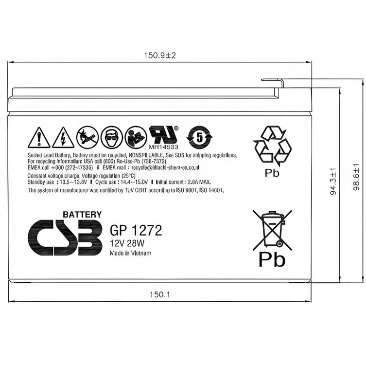 Батарея для ИБП CSB GP1272 F2 (12V28W) 12В 7.2Ач