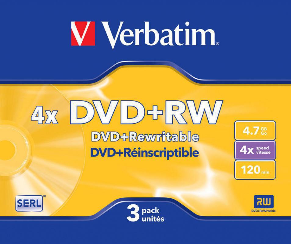 Диск DVD+RW Verbatim 4.7Gb 4x Slim case (3шт) (43636)