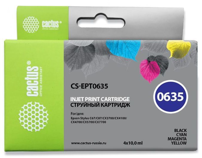 Картридж струйный Cactus CS-EPT0635 черный/голубой/пурпурный/желтый набор (40мл) для Epson Stylus C67/C87/CX3700/CX4100/CX4700