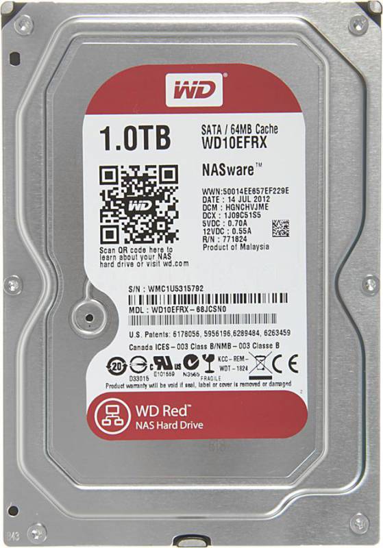 Жесткий диск WD SATA-III 1Tb WD10EFRX NAS Red 64Mb 3.5"