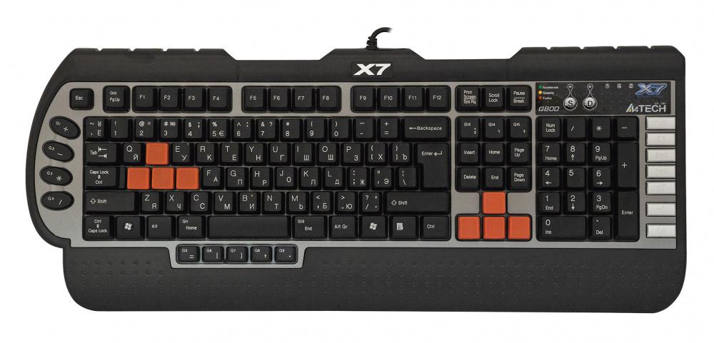 Клавиатура A4Tech X7-G800 черный PS/2 Multimedia for gamer (подставка для запястий)