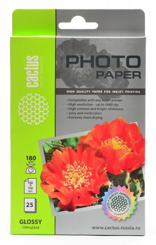 Фотобумага Cactus CS-GA618025 10x15/180г/м2/25л./белый глянцевое для струйной печати