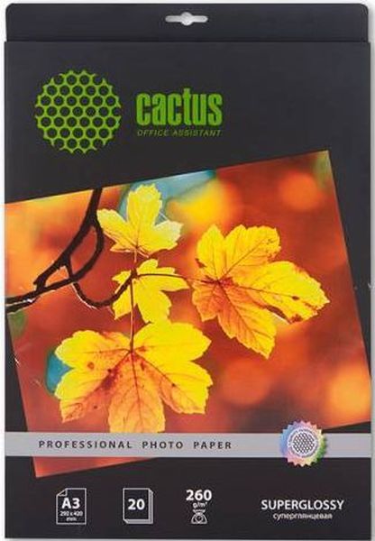 Фотобумага Cactus Prof CS-HGA326020 A3/260г/м2/20л./белый глянцевое для струйной печати