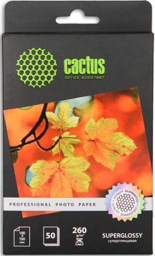 Фотобумага Cactus Prof CS-HGA626050 10x15/260г/м2/50л./белый глянцевое для струйной печати