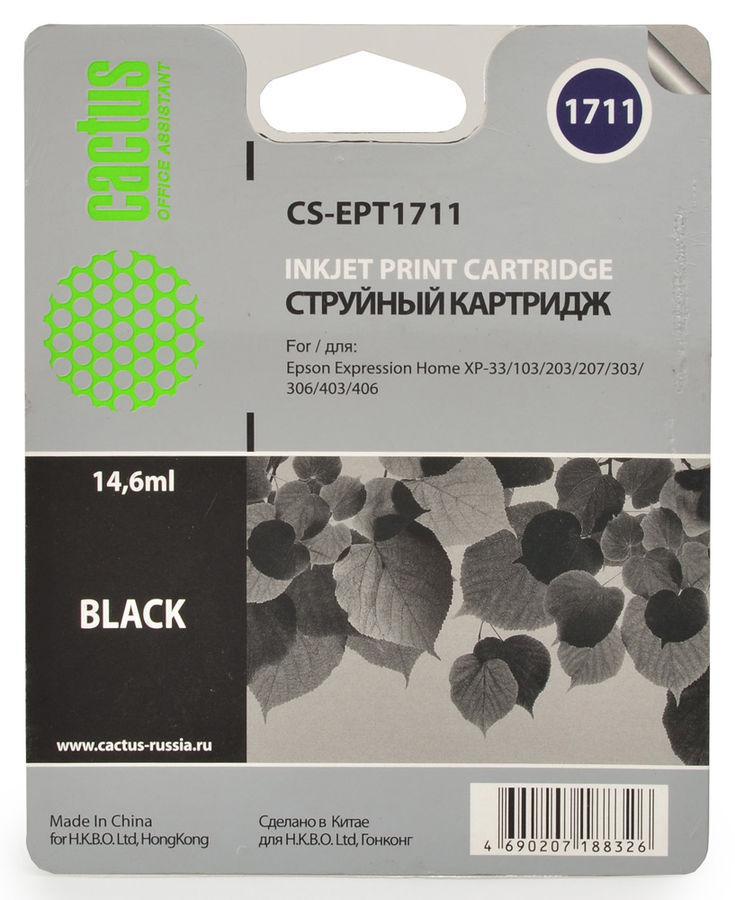 Картридж струйный Cactus CS-EPT1711 17XL черный (14.6мл) для Epson XP-33/103/203/207/303/306/403/406