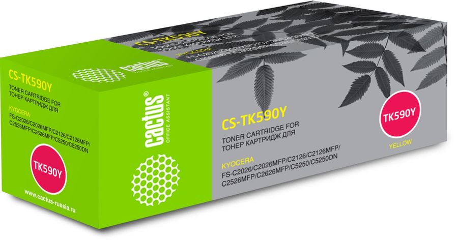 Картридж лазерный Cactus CS-TK590Y TK-590Y желтый (5000стр.) для Kyocera FS-C2026MFP/C2126MFP/C2526MFP/C2626MFP/C5250DN