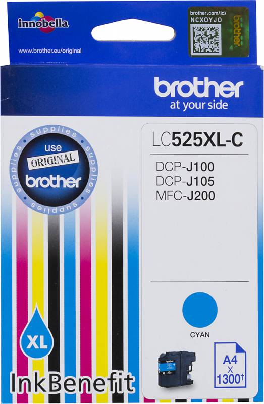 Картридж струйный Brother LC525XLC голубой (1300стр.) для Brother DCP-J100/J105/J200