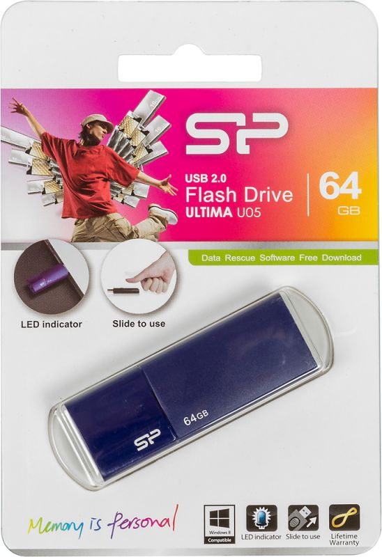 Флеш Диск Silicon Power 64Gb Ultima U05 SP064GBUF2U05V1D USB2.0 синий