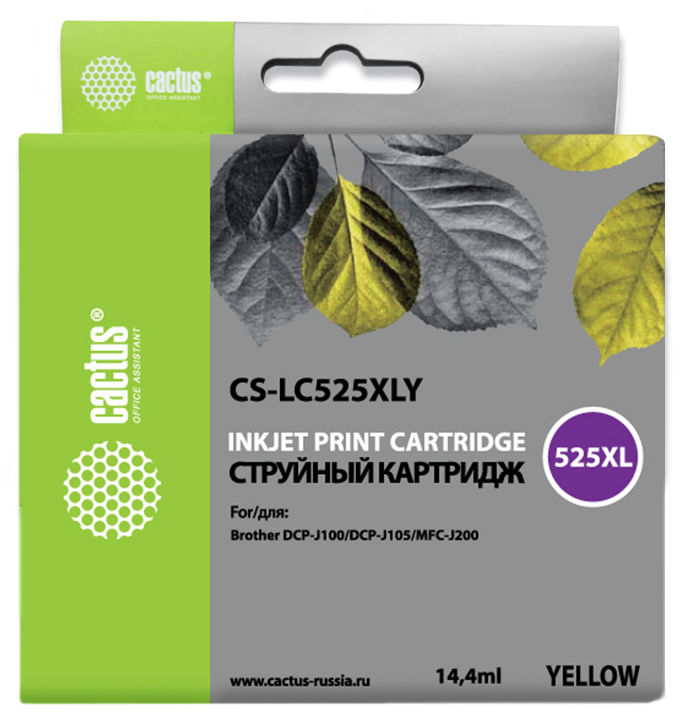 Картридж струйный Cactus CS-LC525XLY желтый (14.4мл) для Brother DCP-J100/J105/J200