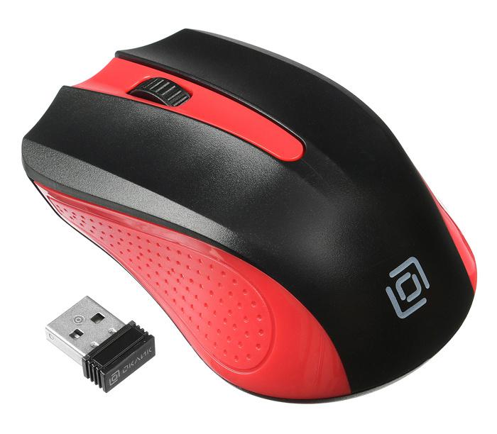 Мышь Оклик 485MW черный/красный оптическая (1000dpi) беспроводная USB для ноутбука (3but)
